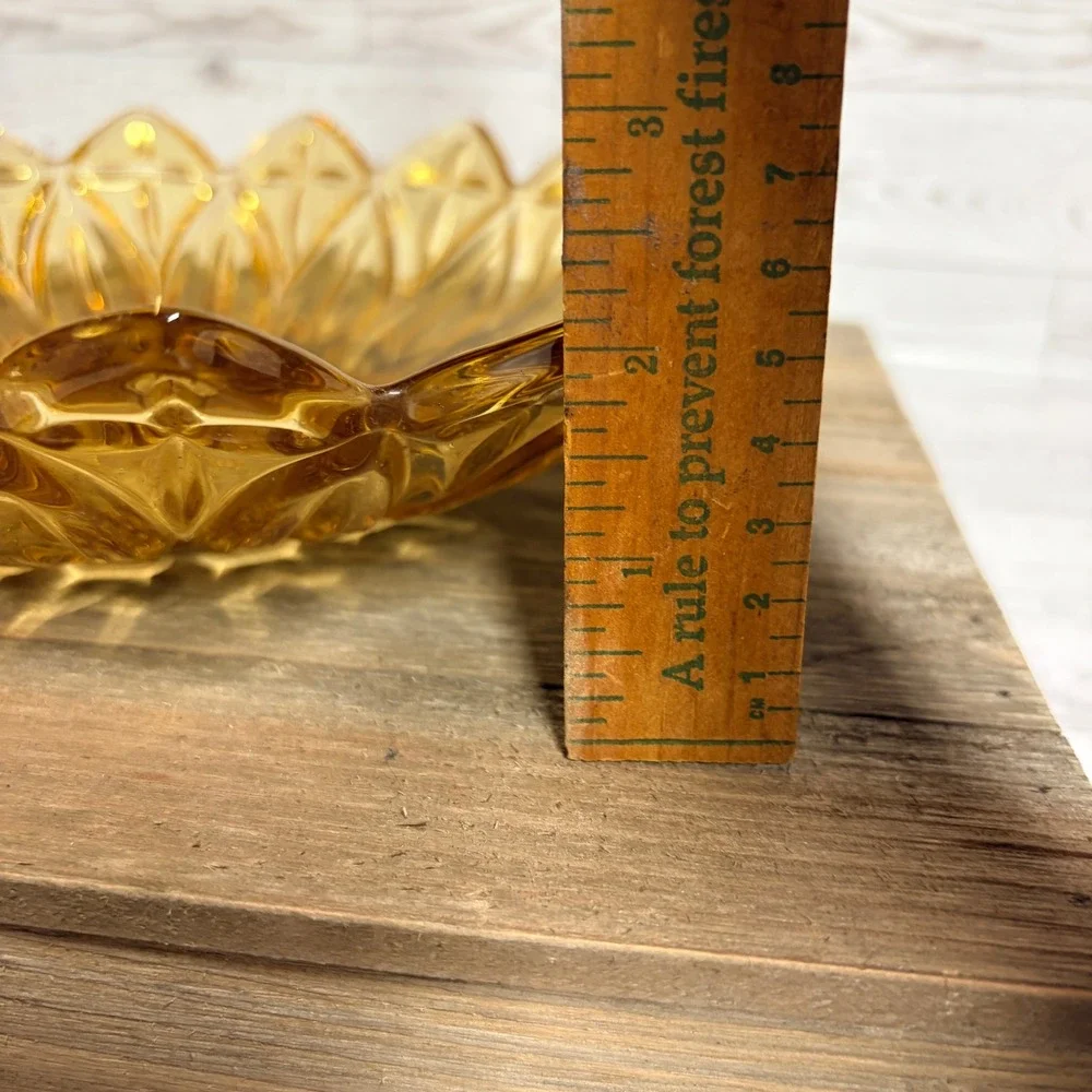 Vintage Federal Glass Amber Petal Sunflower Bowl Mid Century Pressed Glass 10.5